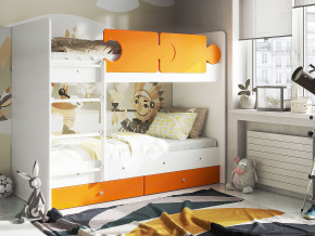 Кровать двухъярусная Тетрис латы с бортиками белый-оранжевый в Чусовом - chusovoj.magazinmebel.ru | фото