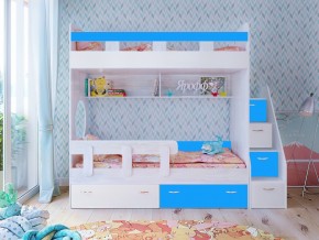 Кровать двухъярусная Юниор 1 винтерберг-белый с голубым в Чусовом - chusovoj.magazinmebel.ru | фото