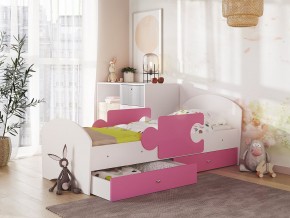 Кровать Мозаика с ящиком и бортиками на ламелях белый-розовый в Чусовом - chusovoj.magazinmebel.ru | фото